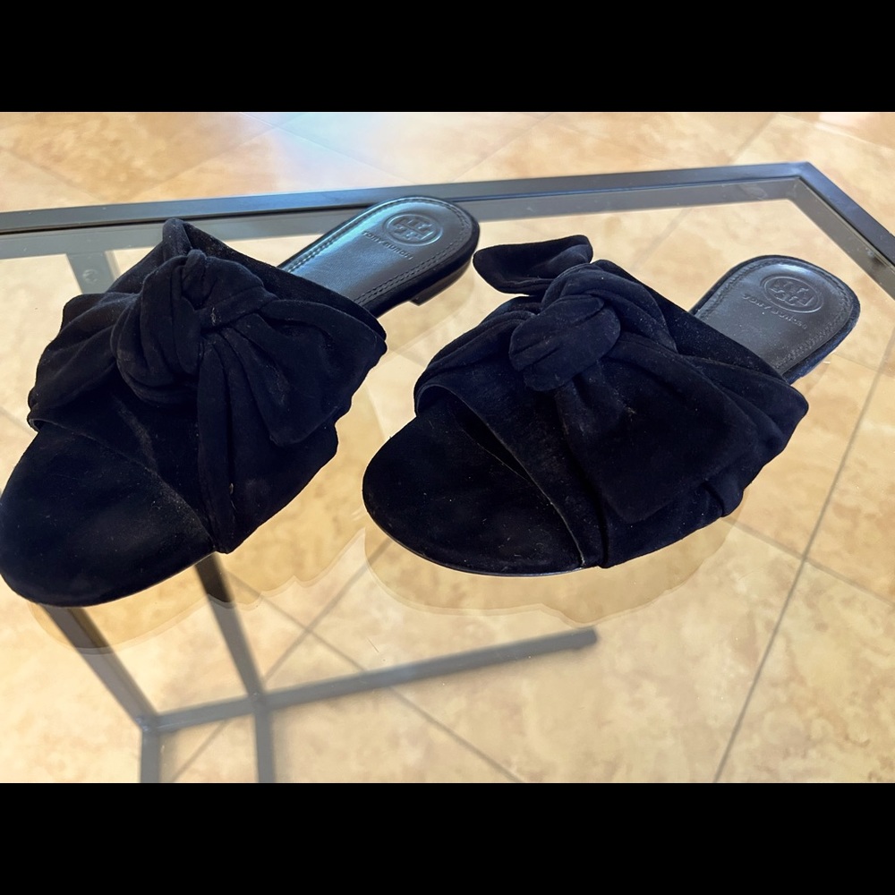 Tory Burch Annabelle Black Suede Bow Slide 7 1/2